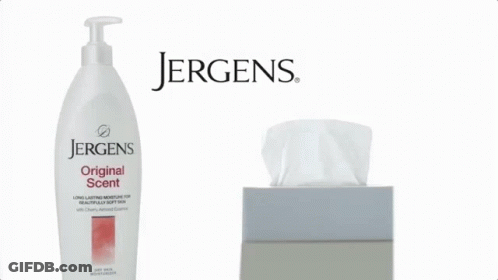 Jergens Original Scent Bottle Next To Tissue Box GIF