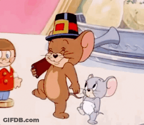 Jerry Cartoon Wearing Pilgrim Hat And Holding Pipe GIF