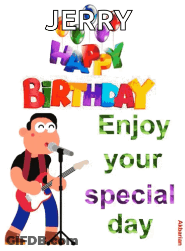 Jerry Enjoy Your Special Day With A Cartoon Man Playing A Guitar GIF