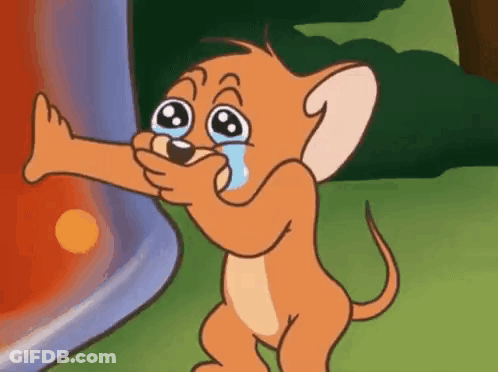 Jerry From Tom And Jerry Is Crying While Holding A Bottle Of Tomato Juice In His Mouth . GIF