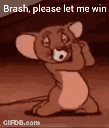 Jerry From Tom And Jerry Is Kneeling Down With The Words Brash Please Let Me Win Above Him GIF
