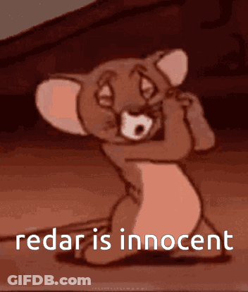 Jerry From Tom And Jerry Is Kneeling Down With The Words " Redar Is Innocent " Above Him GIF