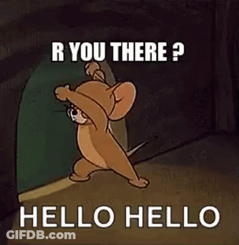 Jerry From Tom And Jerry Is Standing In Front Of A Door And Saying `` R You There ? Hello Hello '' . GIF