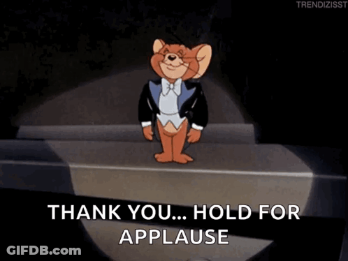Jerry From Tom And Jerry Is Standing On A Stage And Says Thank You Hold For Applause GIF