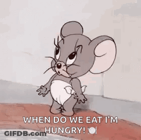 Jerry From Tom And Jerry Is Wearing A Diaper And Saying `` When Do We Eat I 'M Hungry '' . GIF