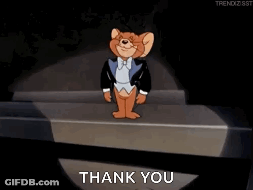Jerry From Tom And Jerry Is Wearing A Tuxedo And Bow Tie And Saying `` Thank You '' . GIF
