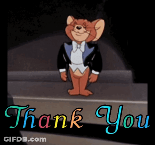 Jerry From Tom And Jerry Is Wearing A Tuxedo And Bow Tie And The Words Thank You Are Below Him GIF