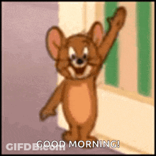 Jerry From Tom And Jerry Waving Saying Good Morning GIF