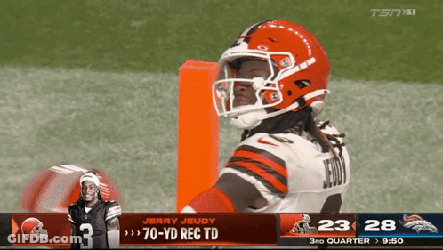 Jerry Jeudy Brown Helmet Jersey Number 3 GIF
