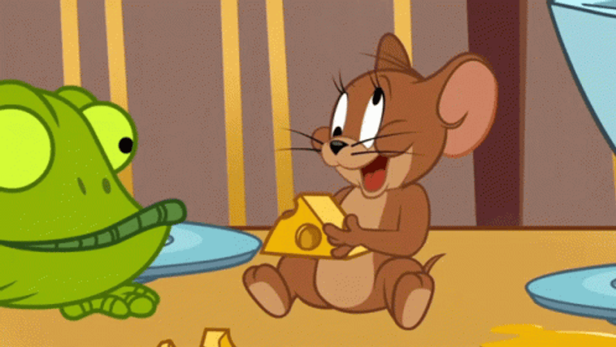 Jerry Mouse Dizzy Eyes Happy Eating Cheese GIF