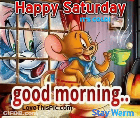 Jerry Mouse Is Sitting In Front Of A Window Holding A Cup Of Coffee .. GIF