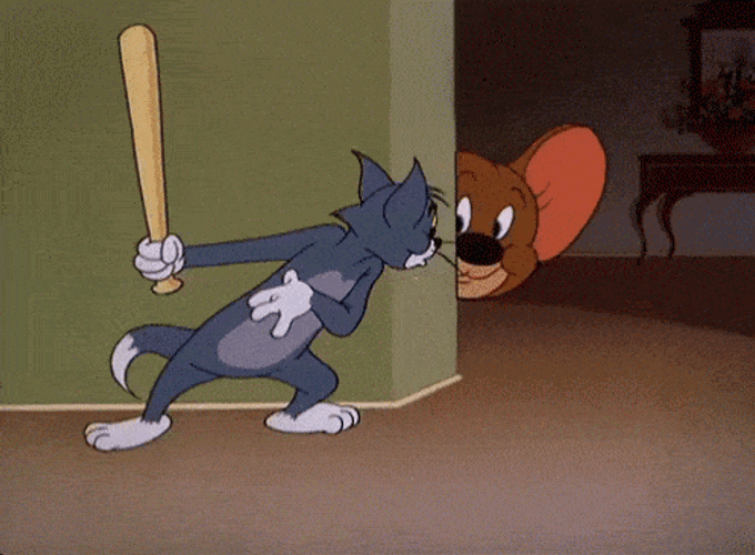 Jerry Mouse Peeking Tom Cat Confused GIF