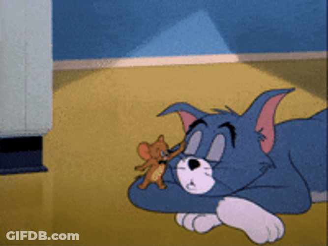 Jerry Mouse Waking Up Sleeping Tom Cat GIF