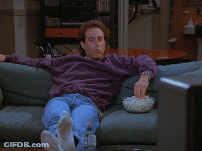Jerry Seinfeld Cheering While Eating Popcorn Meme GIF