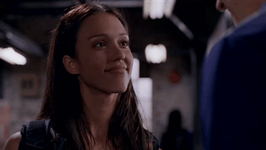 Jessica Alba Cute Smile While Looking To A Guy GIF