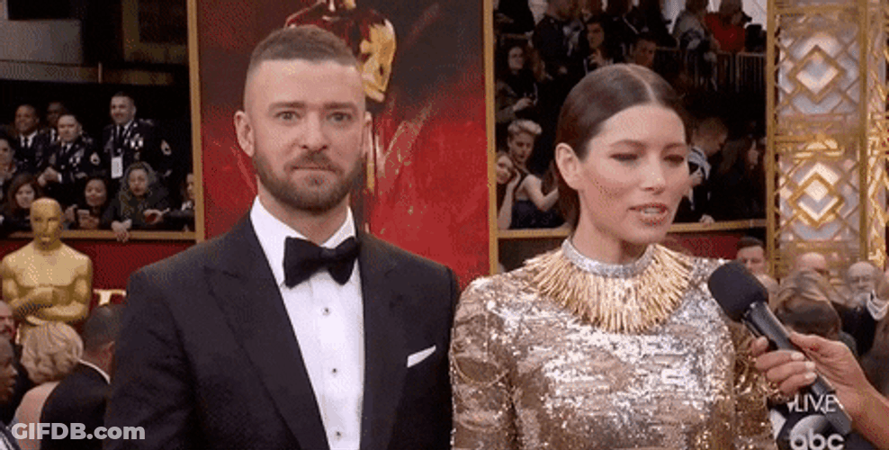 Jessica Biel Being Interviewed With Justin Timberlake GIF