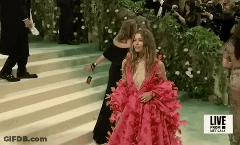 Jessica Biel In Pink Gown At Met Gala GIF