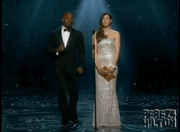 Jessica Biel With Jamie Foxx On Stage GIF
