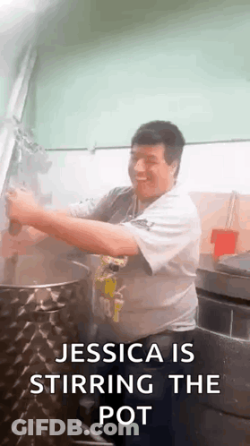 Jessica Stirring Pot In Kitchen GIF