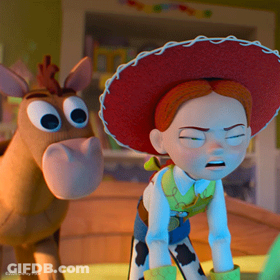 Jessie From Toy Story Next To Brown Horse GIF