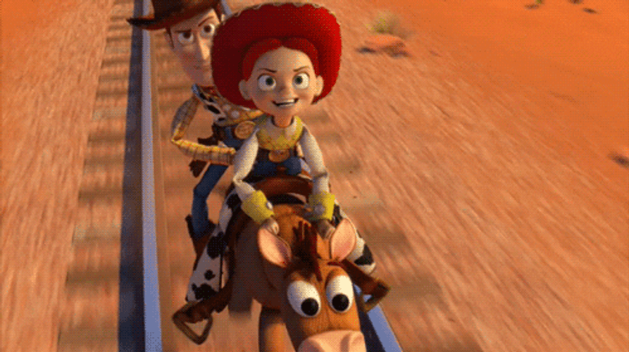 Jessie Riding Bullseye In Toy Story GIF