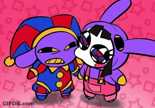 Jester And Bunny On Pink Background Named Amanda GIF