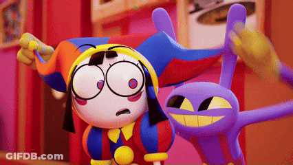 Jester And Purple Rabbit Standing Together GIF