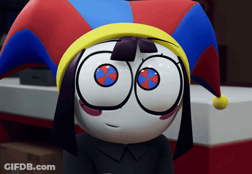 Jester Hat Character With Button Eyes Talking To Another GIF