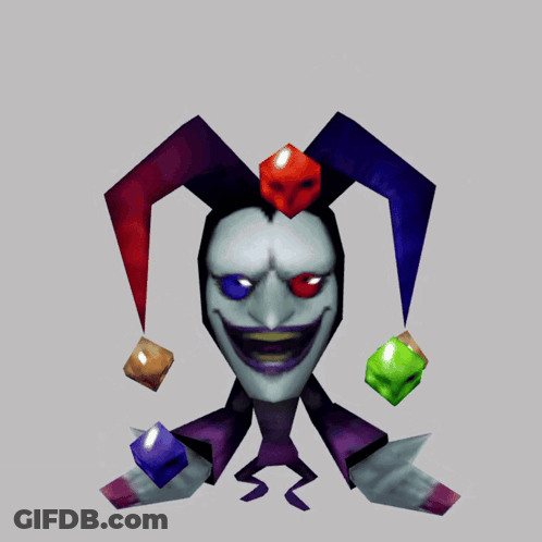 Jester With Red Eyes And Purple Shirt GIF