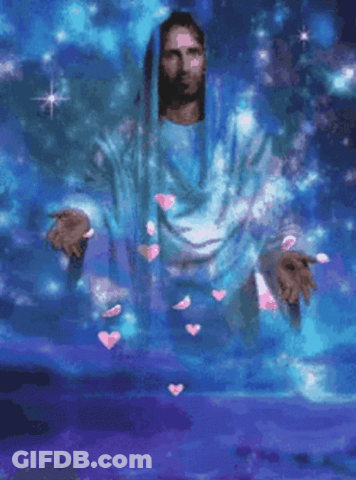 Jesus Christ Glittery Hearts Floating GIF