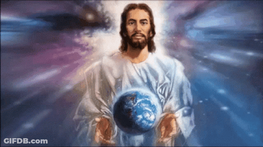 Jesus Christ Holding Spinning Earth GIF