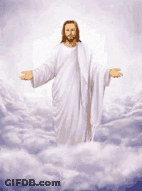 Jesus Christ On Clouds Waiting With Open Arms GIF