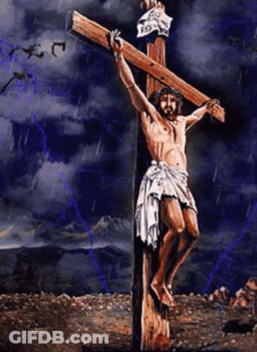 Jesus Hanging On Cross With Lightning GIF