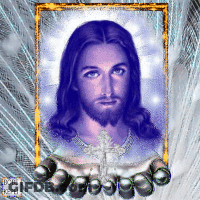 Jesus Holding Cross With Dobe Repel GIF