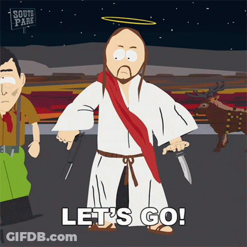 Jesus Holding Knife Saying Let's Go GIF