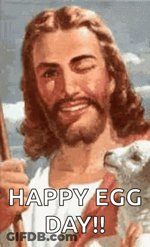 Jesus Holding Sheep Saying Happy Egg Day GIF