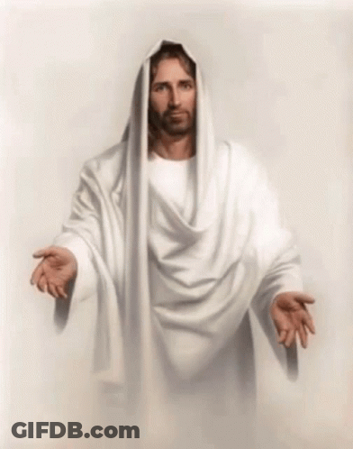 Jesus In White Robe Arms Outstretched GIF
