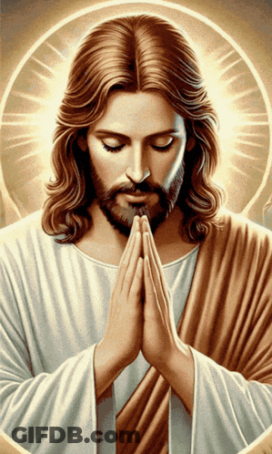 Jesus Is Praying With His Eyes Closed And His Hands Folded GIF