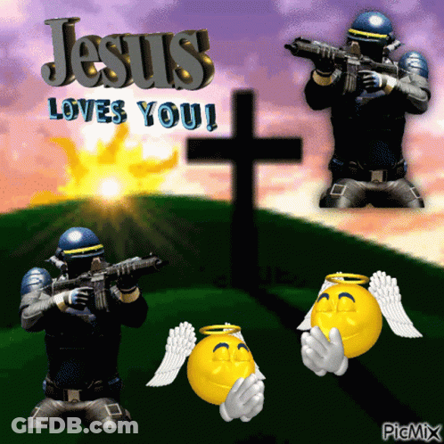 Jesus Loves You Is Written On A Poster With A Cross In The Background GIF
