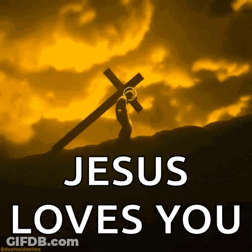 Jesus Loves You Poster With Jesus Carrying Cross GIF