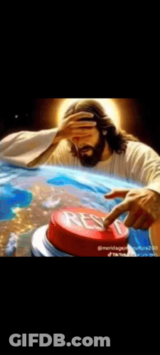 Jesus Pressing Red Restart Button GIF