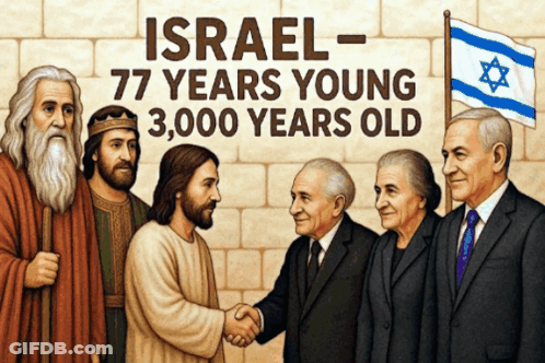 Jesus Shaking Hands With Group Israel 77 Years Young 3,000 Years Old GIF