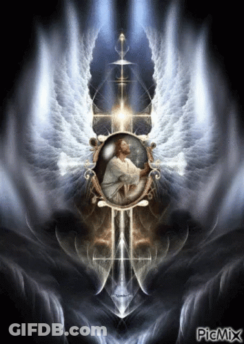 Jesus Surrounded By Angel Wings And Cross With Picmix GIF