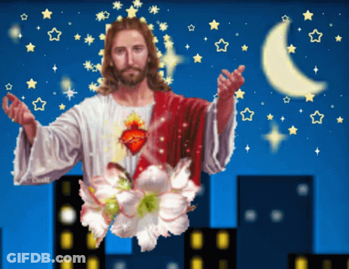 Jesus Surrounded By Stars And Flowers GIF