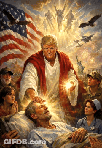 Jesus Touching Man's Forehead With American Flag GIF