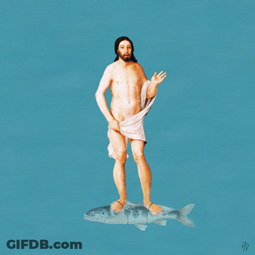Jesus Waving Hello Floating Water Fish GIF