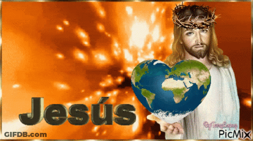 Jesus With A Crown Of Thorns Is Holding A Heart Shaped Earth In His Hand GIF