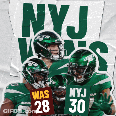 Jets Football Players Holding NYJ 28 And NYJ 30 Signs GIF