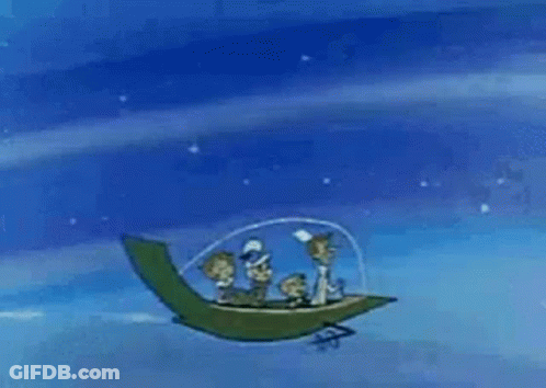 Jetsons Logo Cartoon Characters In Spaceship GIF