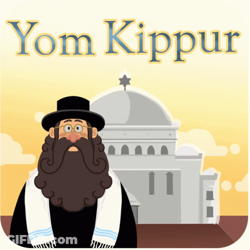 Jewish Man Standing In Front Of Building Saying Yom Kippur GIF